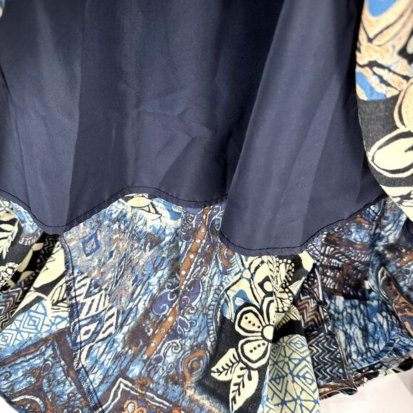 Chico's Maxi Skirt Womens Medium Blue Patchwork Floral Lined Boho Coastal - Picture 6 of 8